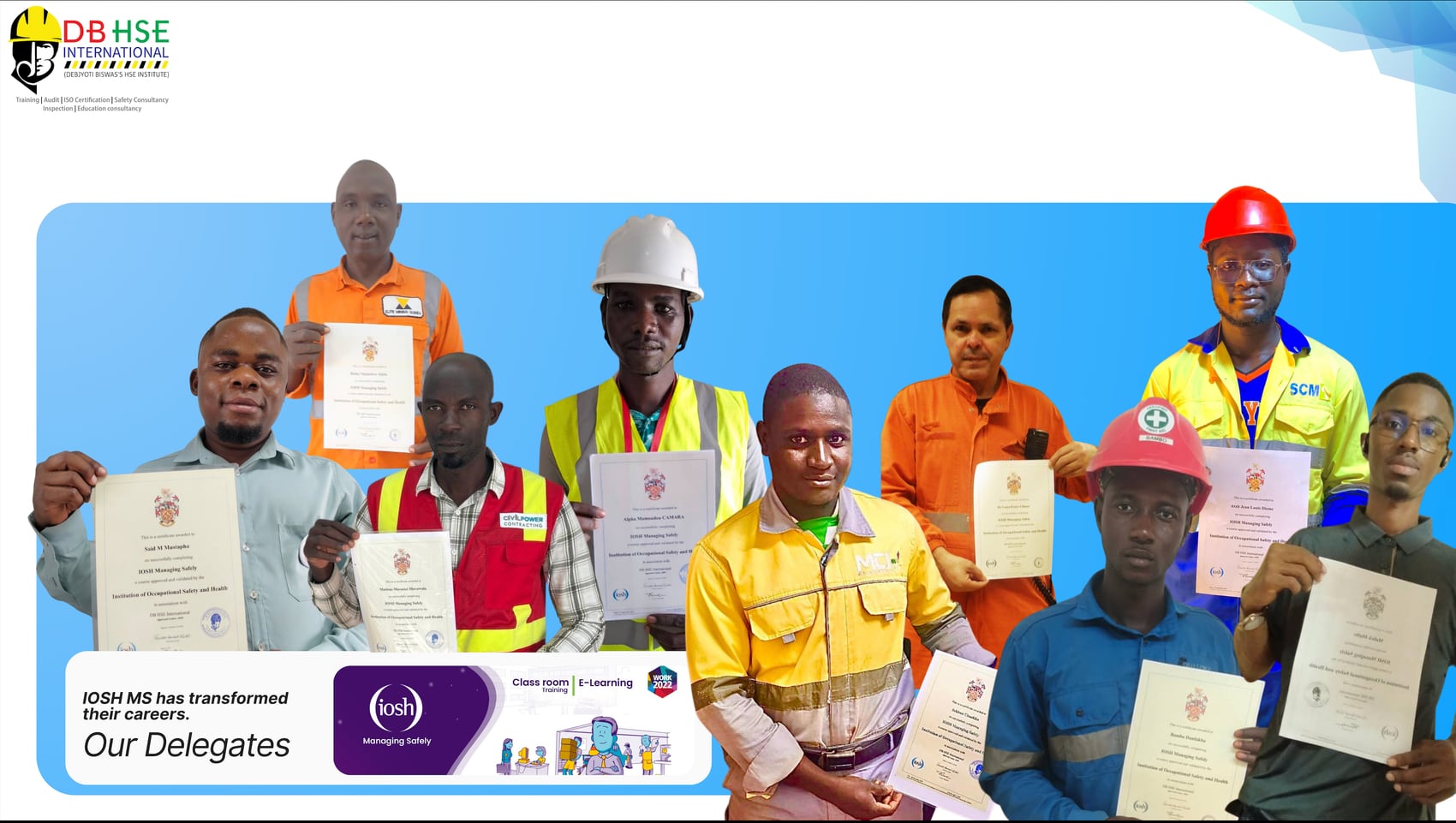 DB HSE International delegates holding their IOSH Managing Safely certificates